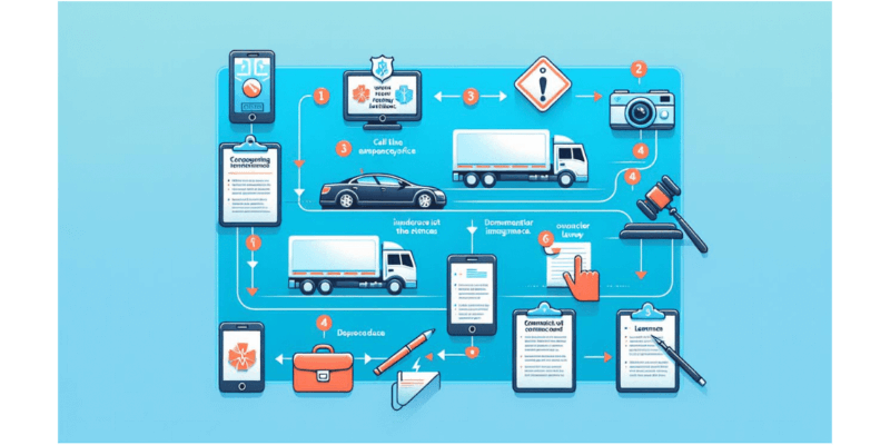 An illustration showing the steps to take after a truck accident